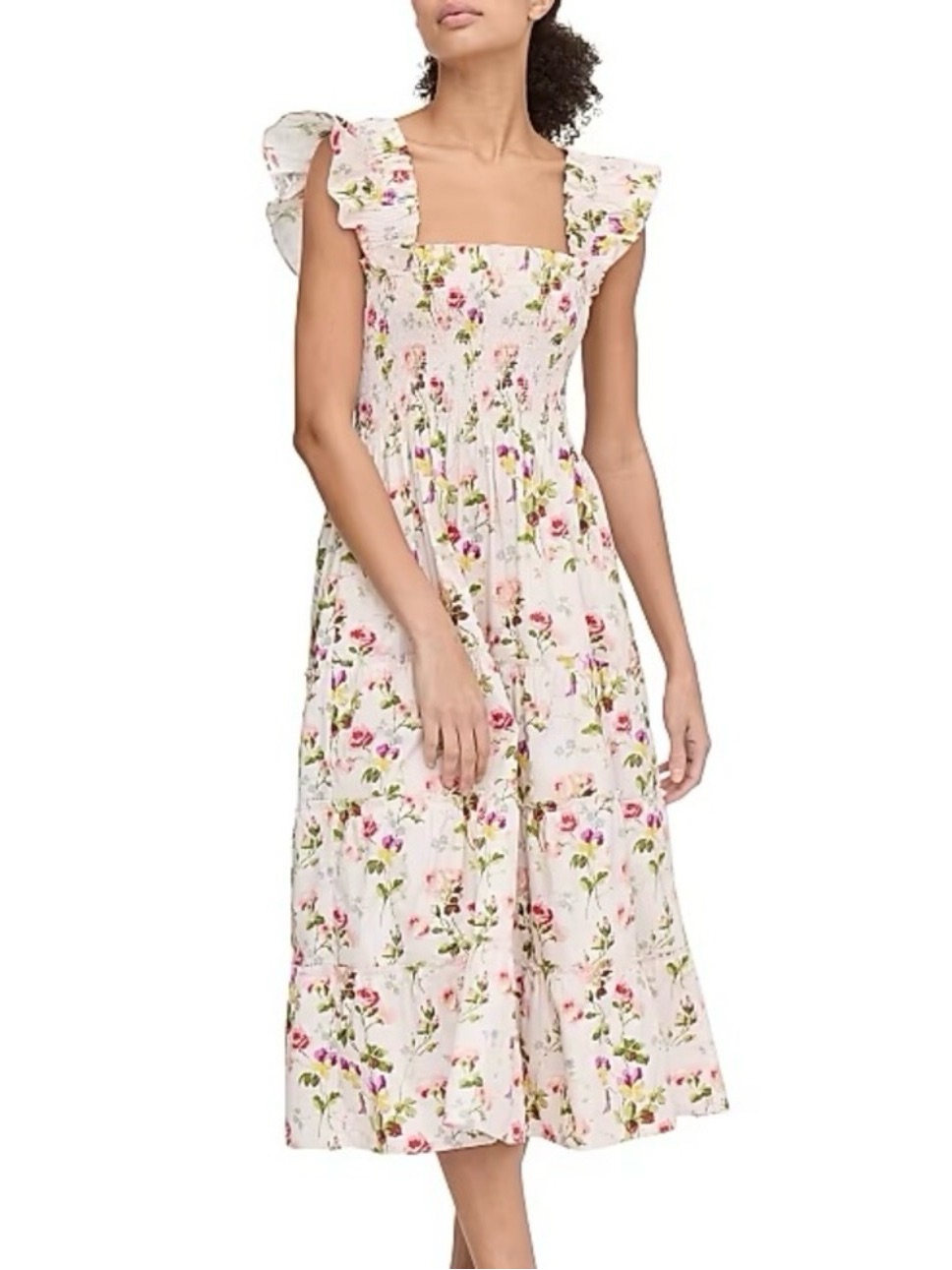Hill House Ellie Nap Dress In Pink Bluebonnet Floral Midi Pockets Cotton Sz S